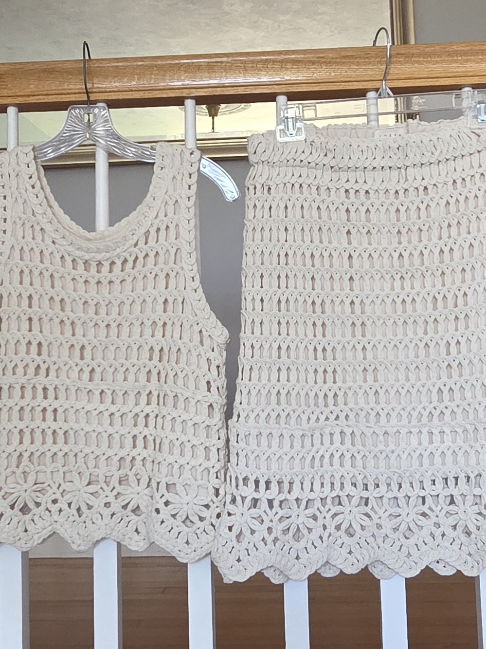 Adiva Cream Crochet Tank and Skirt Set